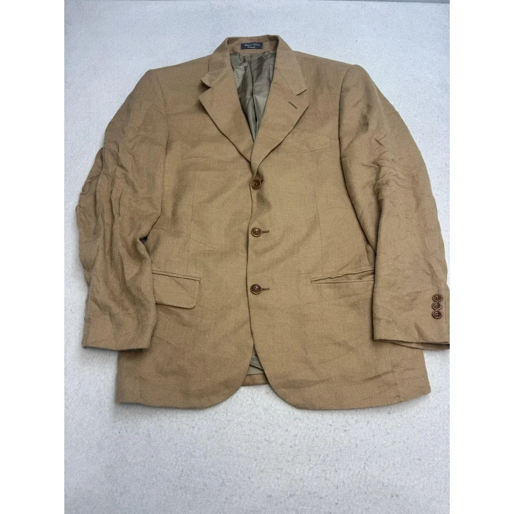 Saks Fifth Avenue Loro Piano Blazer Mens 38 Beige Herringbone 100% Camelhair